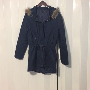 Navy Jacket with attached fur hood